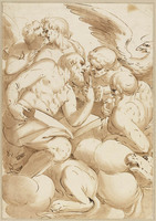 K II 021
<br/>
Vier evangelisten, gezeten op wolken
<br/>
<em>Cambiaso, Luca (1527-1585) - kopie naar</em>